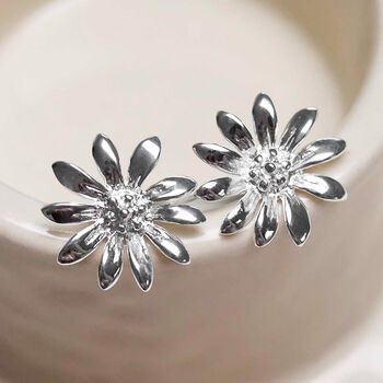 Sterling Silver Polished Daisy Stud Earrings, 4 of 8