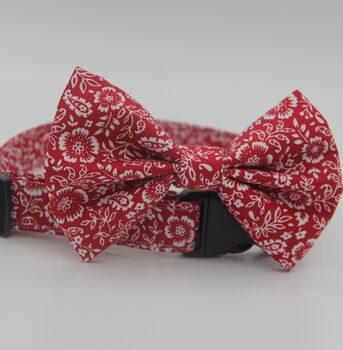 Red Floral Print Dog Bow Tie, 4 of 7