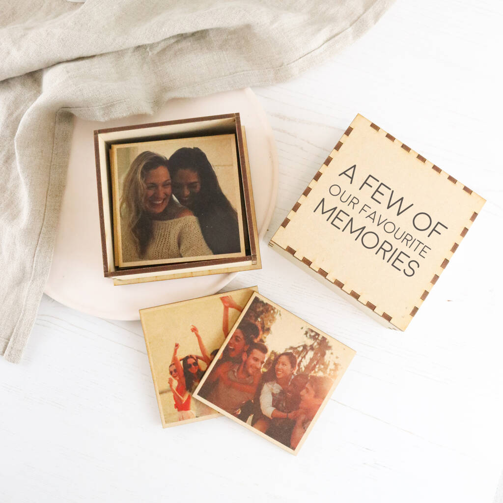 personalised wooden keepsake photos in a box by glb graphics