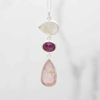 Ruby, Moonstone And Rose Quartz Gemstone Pendant, 3 of 4