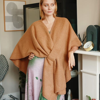 Plain Colour Poncho Wrap Shawl With Knot Detail, 2 of 10