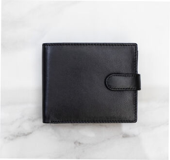 Men's Personalised Black Leather Wallet Trifold Rfid, 6 of 11