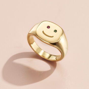 Happy Face Birthstone Signet Ring, 2 of 7