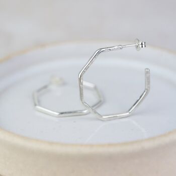 Sterling Silver Large Octagon Hoops, 3 of 8