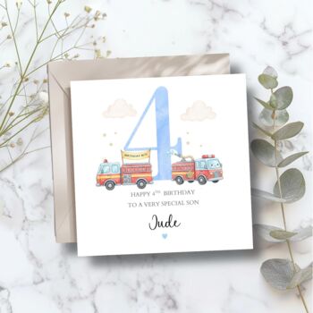 Fire Engine 3rd Birthday Card, 1st 2nd Birthday Card For Son, Nephew, Any Relationship, 6 of 8