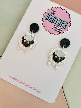 Sheep Glitter Resin Earrings / Gift For Animal Lover / Farmyard Jewellery / Fun Accessories, 2 of 5