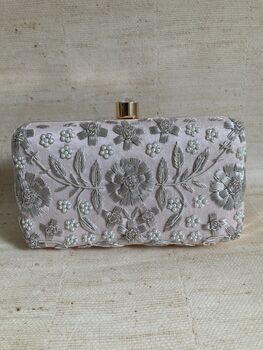 Pale Pink Floral Embroidered Clutch Bag, 9 of 10