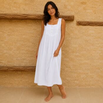 Women's Victorian Style White Sleeveless Cotton Nicole Nightdress Pintuck And Broderie Anglaise Nightgown, 7 of 8