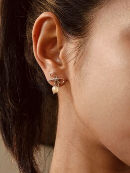 Bow Single Gold Rutilated Quartz Earrings, 3 of 9