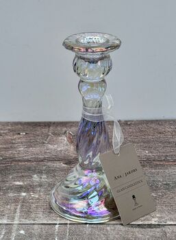 Pearl Shimmer Glass Candlestick, 16cm, 2 of 3