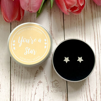 Sterling Silver Hammered Star Earrings In A Gift Tin, 2 of 10