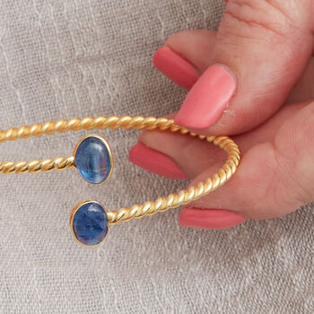 Blue Kyanite Silver Gold Plated Adjustable Bangle, 9 of 12