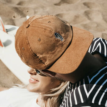 Tan Embroidered 'Seahorse' Corduroy Cap, 4 of 7