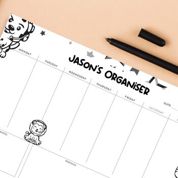Personalised Black And White Animals A4 Weekly Desk Pad, 2 of 2