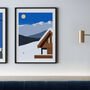 Ski Chalet And Skiier In The Mountains Wall Art Print, thumbnail 2 of 3