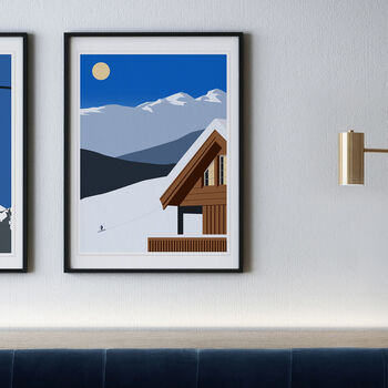 Ski Chalet And Skiier In The Mountains Wall Art Print, 2 of 3