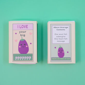 Wool Felt Aubergine With Cheeky Message In A Matchbox, 2 of 4