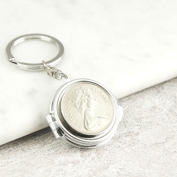 Personalised 50th Birthday Ten Pence Compact Mirror Keyring, 6 of 7