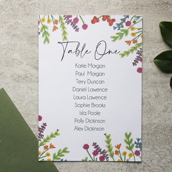Wildflower Floral Wedding Or Party Table Plan Cards, 4 of 7