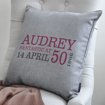 Personalised 50th Birthday Cushion By A Type Of Design