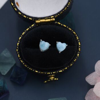 Genuine Larimar Stone Heart Stud Earrings, 6 of 11