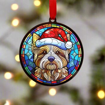Yorkshire Terrier In Santa Hat Suncatcher Decoration, 5 of 6