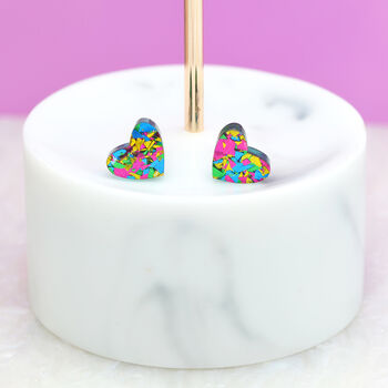 Green Festival Confetti Love Heart Earrings Studs, 2 of 5