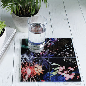 Floral Botanical Design Glass Coaster Gift Set, 2 of 3