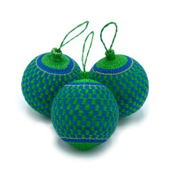 Green And Blue Christmas Baubles Pack Of Three, 2 of 8