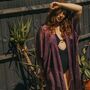 Mauve Viscose Metallic Tassel Kimono Beach Cover Up, thumbnail 1 of 3