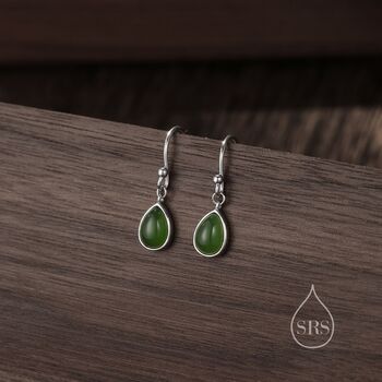 Genuine Jasper Jade Droplet Drop Hook Earrings, 5 of 10