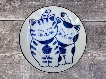 Blue And White Cat Patterned Japanese Plate, 16.5cm, 2 of 2