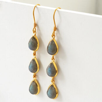 Sterling Silver Triple Labradorite Dangly Teardrops, 3 of 4