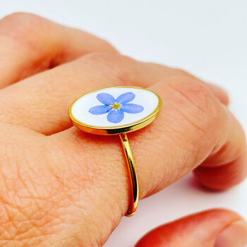 Real Forget Me Not Ring Adjustable Hand Made Oval, 4 of 10
