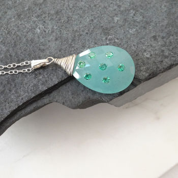 Chalcedony And Pave Emerald Silver Necklace, 2 of 4
