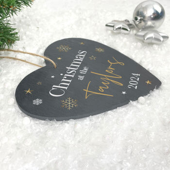 Personalised Festive Gold Slate Hanging Heart Decoration 15 X 16cm, 5 of 6