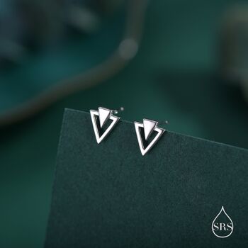 Art Deco Style Tiny Double Triangle Stud Earrings In Sterling Silver, 3 of 11