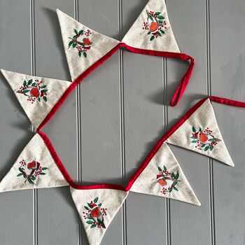 Christmas Robin Embroidered Linen Bunting, 2 of 4