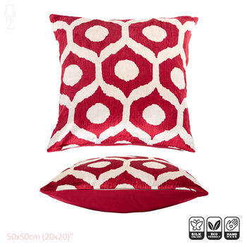 Red Drop Pattern Silk Ikat Velvet Cushion Cover 50x50cm, 2 of 6