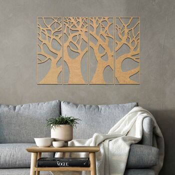 Modern Four Panel Wooden Tree Wall Art Home Room Decor, 8 of 9