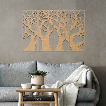 Modern Four Panel Wooden Tree Wall Art Home Room Decor, 9 of 10