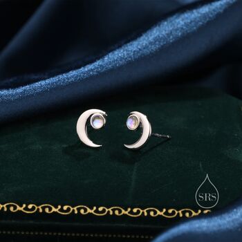 Cresent Moon Moonstone Stud Earrings Sterling Silver, 10 of 12