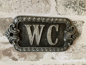 Vintage Black And Silver Bathroom Sign Wc Home / Office, 2 of 4