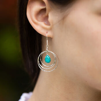 Silver Circles And Reconstituted Turquoise Earrings, 2 of 4