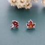 Mismatched Enamel Maple Leaf And Mushroom Stud Earrings In Sterling Silver, thumbnail 1 of 11