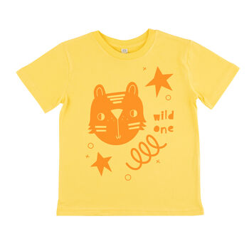 Yellow Wild Tiger Cute Kid's Organic T Shirt, 5 of 5