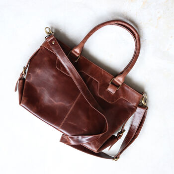 Large Brown Leather Tote Bag With Crossbody Strap, 3 of 5