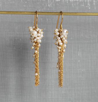 Small Gold And Pearl Tassel Earrings, 3 of 4