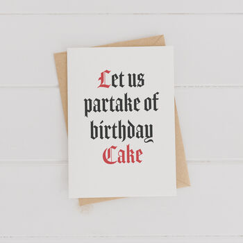 Let Us Partake Of Birthday Cake Funny Greetings Card, 2 of 3
