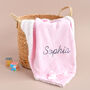 Personalised Knitted Baby Pink Blanket With Bow, thumbnail 1 of 7